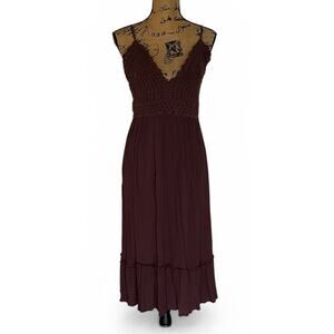 Indulge Style Brown Boho Spaghetti Strap Crochet Bodice Maxi Summer Dress SZ XL